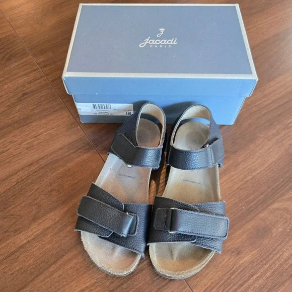 Jacadi Paris Foucault Navy Blue Leather Cork Footbed Sandals Kids Size 31 EU