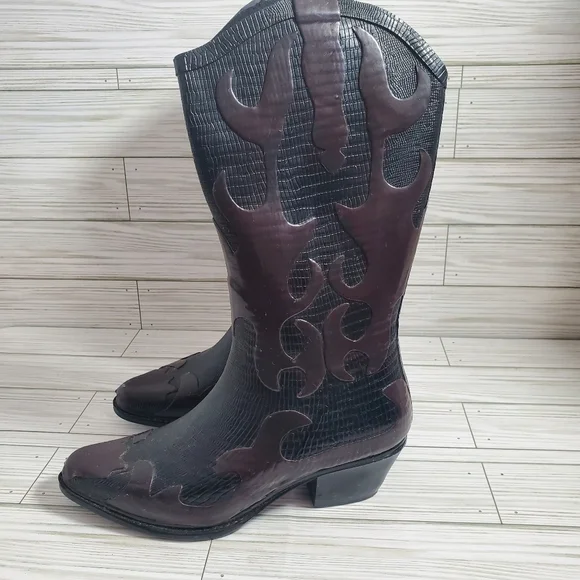 Bonanza Western Rodeo Rubber Dark Womans Boots‎ Size 7