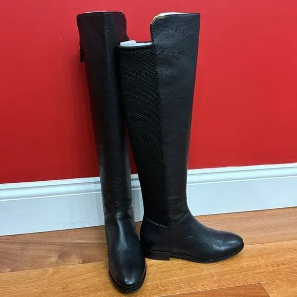 NWOT Cole Haan Dutchess Over The Knee Back Stretch Motorcycle Boots Black size 6