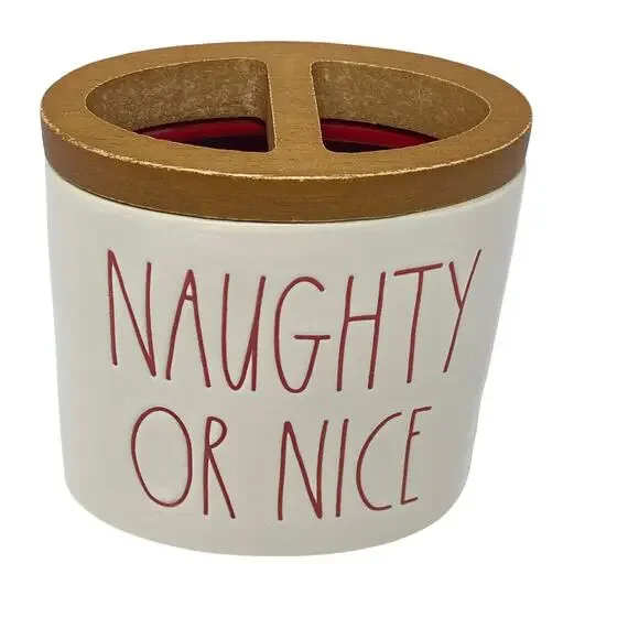 Rae Dunn Christmas Farmhouse 4 X 4  Naughty Or Nice Ceramic Toothbrush Holder