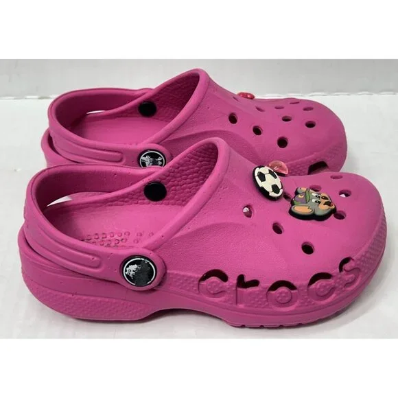 Crocs baya clogs shoes Youth Size 10/11C Pink Slip On Jibbitz Charms Summer