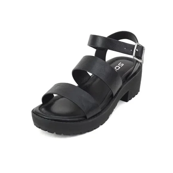 SODA Account Girls Black Platform Sandals Size 3 Y2K Chunky Heel Open Toe Shoes
