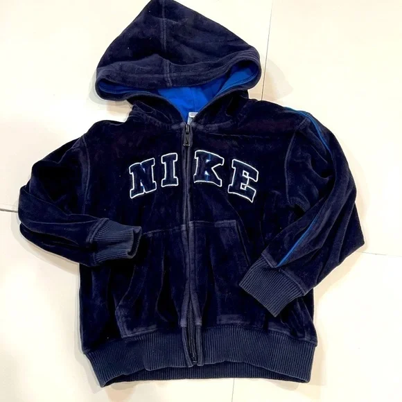 Nike Boys Velour Full Zip Hoodie Navy Blue Size 3T