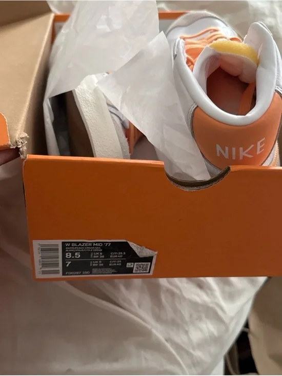 Nike Kids White and Orange Blazer Mid '77 Sneakers