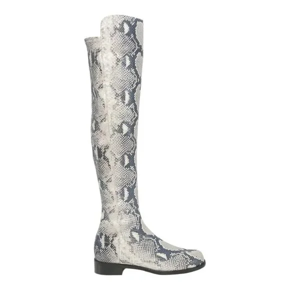 Stuart‎ Weitzman pathython over the knee flat heel boots Cream