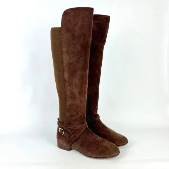 Antonio Melani Women Brown Suede Tall Over the Knee Boots Buckle