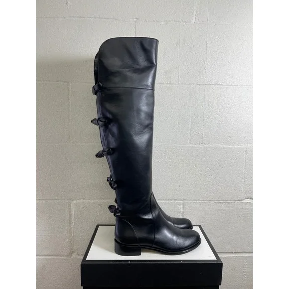 Valentino Garavani Black Leather Multi Bow Over The Knee Boots Women 37 EU/7 US