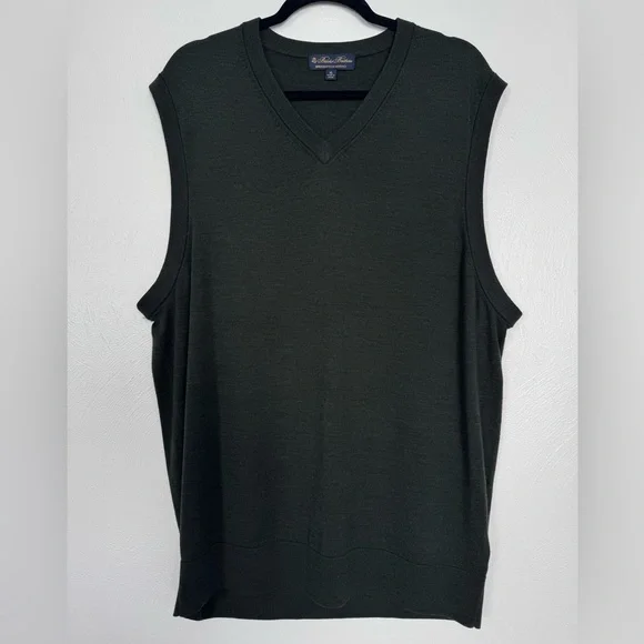 Brooks Brother Vest Men XL Brookstech Merino Wool Olive Green Preppy‎ Academia