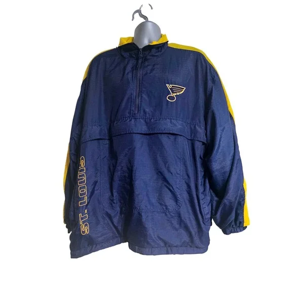 Vtg St Louis Blues Jacket Mens XL Blue 3/4 Zip Kangaroo Pocket Logo Athletic NHL