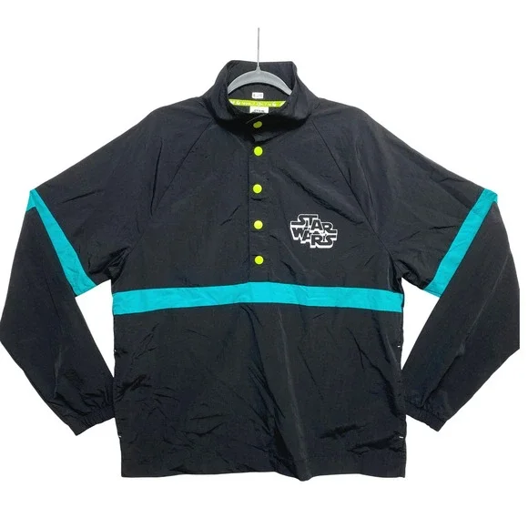 Star Wars Jacket Mens Medium Black Teal Rebel Leader Pullover Neon