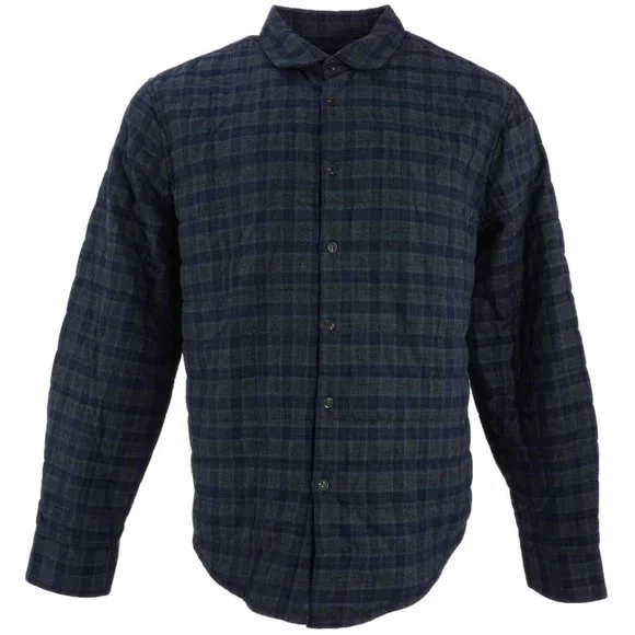 New $120 Thomas Dean Flannel Men's M / XL Blue Gray Check Lined‎ Shirt Jacket