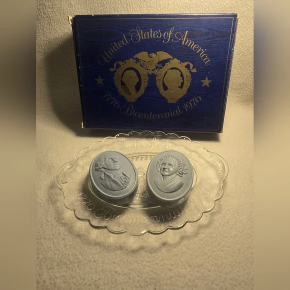Vintage Avon Bicentennial glass dish and soap