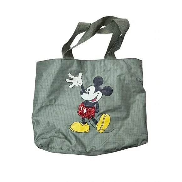 Disney Mickey Mouse Tote Bag and Pouch‎ Set Sage Green Sequin Girlhoodcore 2pc