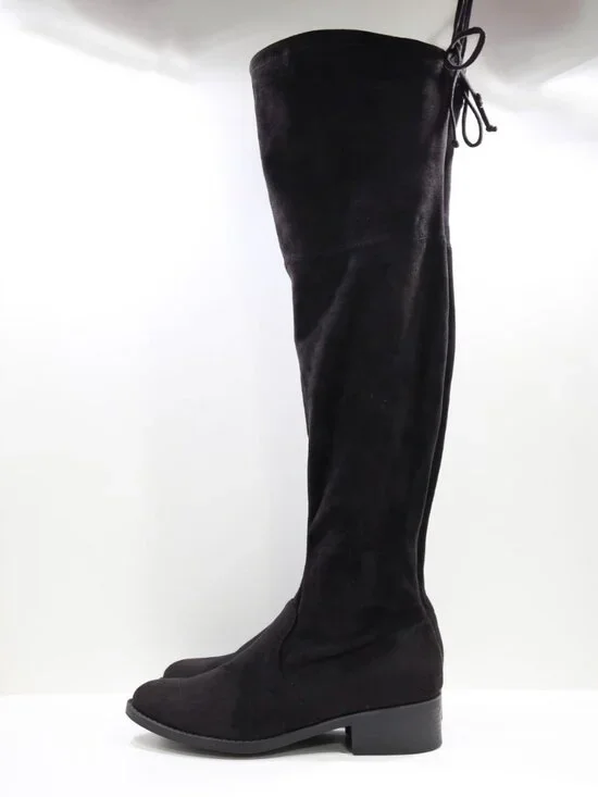 Unisa Unmaury Black Suede Flat Over The Knee Sock Boots - 7.5