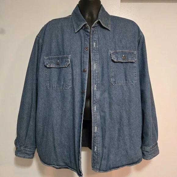 Vintage Route 66 Shirt‎ Shacket Mens L Blue Denim Fleece Lined Button Front 90s