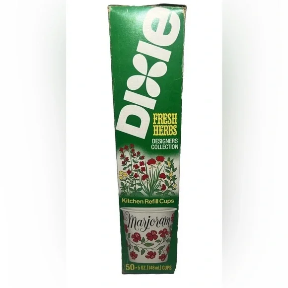 Vintage DIXIE Cups 5oz Refills Fresh Herbs 50 Count Colorful Flowers Bathroom