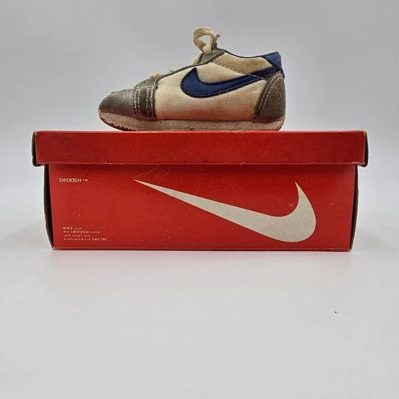 Vintage Nike Lil Nipper Toddler Sneakers Size 4 Tan Blue Suede OG Box 1500 Rare