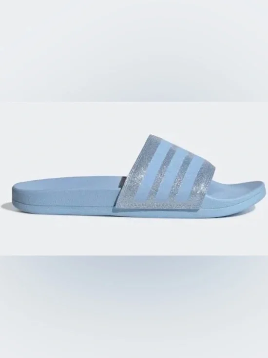 adidas Adilette Comfort Light Blue Glitter Slide Sandals