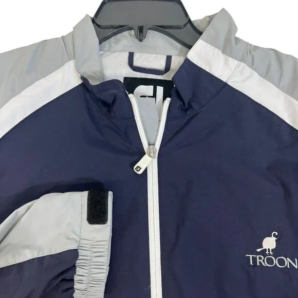 FootJoy Troon Mens Golf Windbreaker Jacket Navy & Gray White Zipper Lightweight‎
