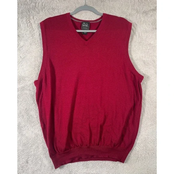 Jos A Bank Traveler Mens XL Merino Wool‎ Sweater Vest Red Sleeveless