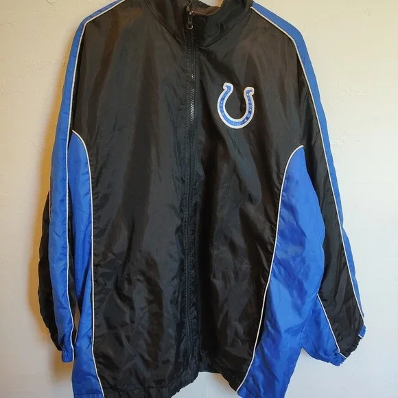 NFL Indianapolis Colts Blue White Black Full Zip Hooded Jacket‎ Embroidered