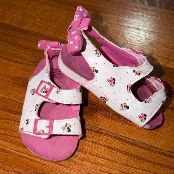 Disney Minnie Mouse Toddler Sandals 12-18M Pink Bow Summer Shoes Polka dots