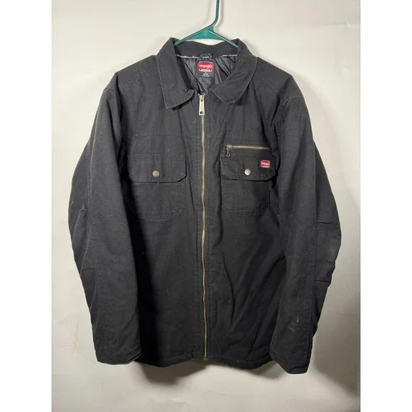 Wrangler Black Canvas Work Jacket Mens Size Med Quilted‎ Lined Full Zip Pockets