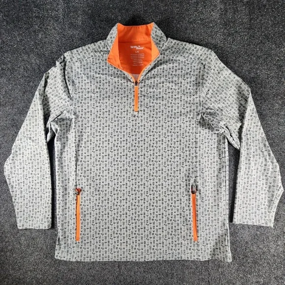 Birdie Bound Mens Large Quarter Zip Pullover Gray Orange Cocktail Print Golf L