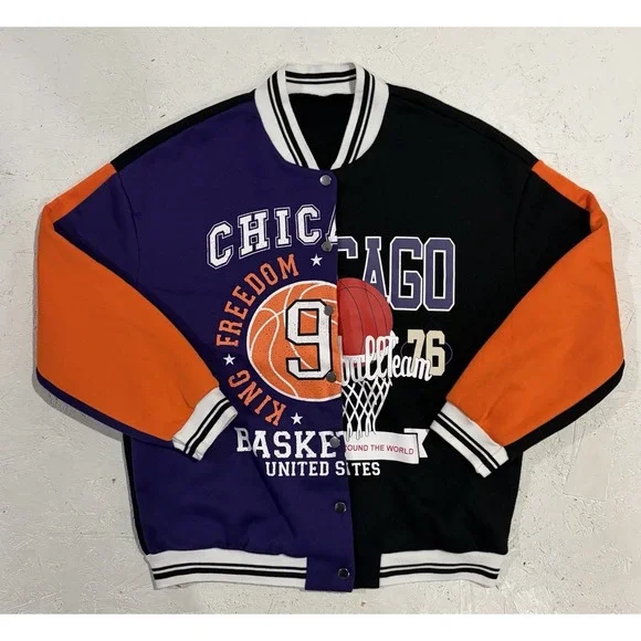 Jacket Unisex M Black Purple Chicago Basketball Dual Sided Retro Varsity
