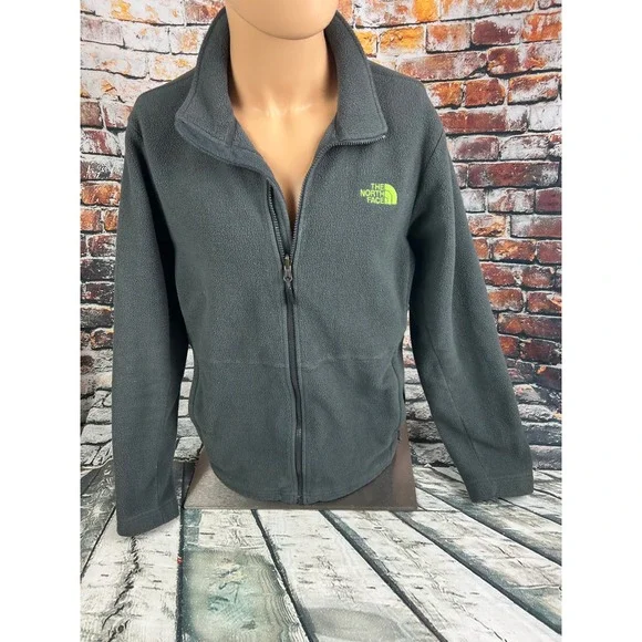 The North Face TKA 100 Glacier Full Zip Fleece Jacket Mens Large Gray Lime Green