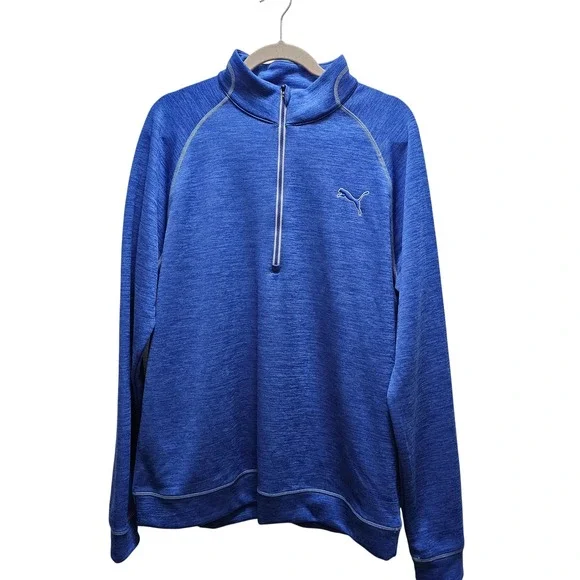 Puma‎ Golf Mens Blue Heathered Quarter Zip Pullover Performance Shirt Large