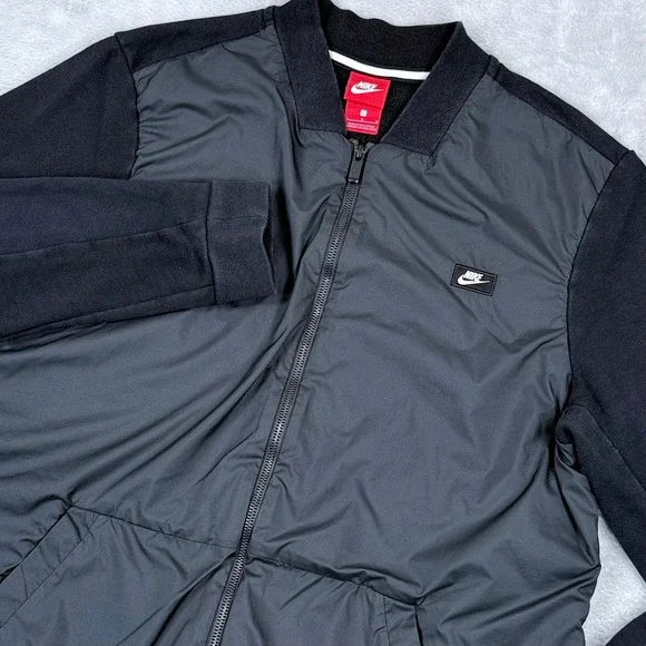 Nike Modern Full Zip Bomber Jacket Mens Large Black Fleece Sweatshirt 886245