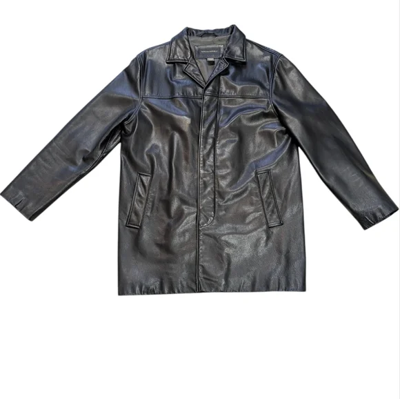 Vintage 90s Y2K Banana Republic black leather car coat. Medium.