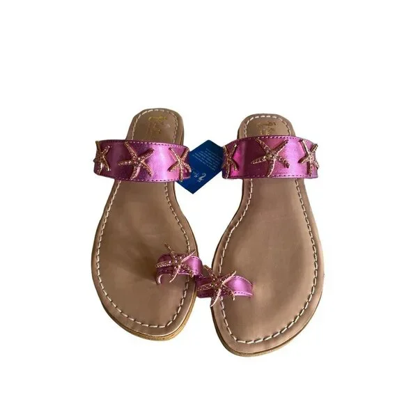 NWT Pink Miss Trish Sandals Toe Strap Starfish Detail Girls Size 4