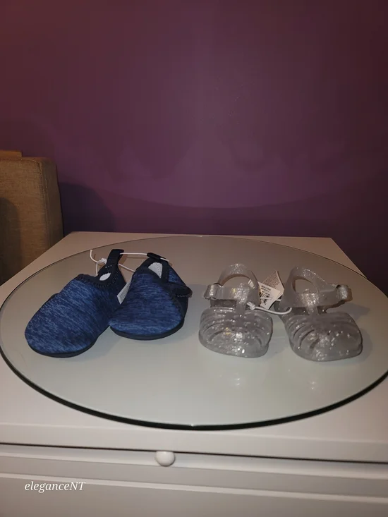 Old Navy Blue Water Shoes & Silver Glitter Jelly Sandals Sz: 0 To 3 Months NWT