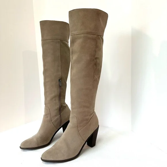 Kenneth Cole Suede Tan Taupe‎ Over the Knee Boots Boho Cottage Core EUC