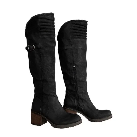 Lucky Brand Shoes Women's 7.5 Narlee Over Knee‎ Lug Block Heel Boot Black