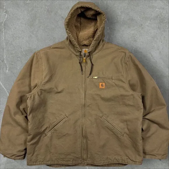 Vintage Carhartt J141 LBR Hooded Detroit Sierra Sherpa Lined Jacket EUC! - 2XL