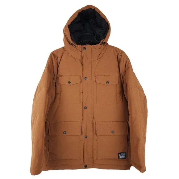 Levis Mens Arctic Cloth Quilted Parka Sz Medium Worker Brown Heavyweight NWT