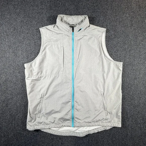 Peter Millar Crown Sport Mens XXL Grey Performance Vest Stowaway Hood Full Zip