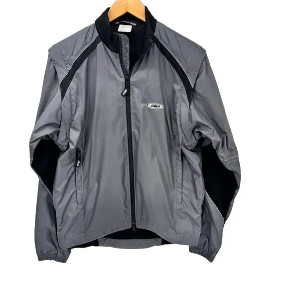 Louis Garneau Cycling Jacket Mens Small Gray Black Zip‎ Off Sleeves Convertible
