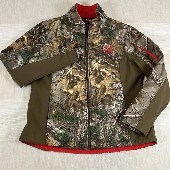 Realtree Xtra Women’s Size XL Full Zip Camo Hunting Jacket Red‎ Trim Coat