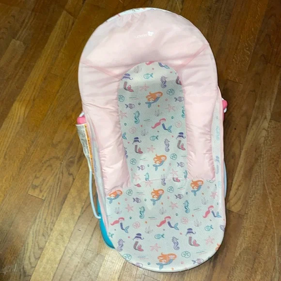 •SUMMER•INFANT DELUXE BABY PERFORATED MERMAID BATH SLING W/3 SUPPORT ANGLES EUC