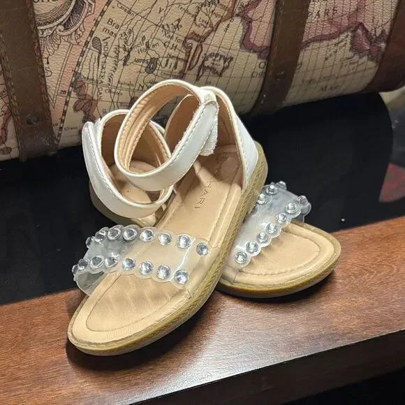 Elegant Toddler White Sandals with Crystal Accents