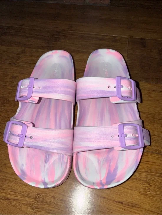 Kids Pink & Purple Tie-Dye Slide Sandals with Adjustable Buckles