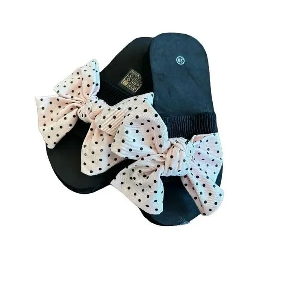 Girls Pink Polka Dot Bow Slide Sandals Size 9