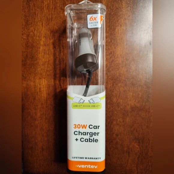 NEW Ventev 30W Car Charger with Cable - Gray And Black