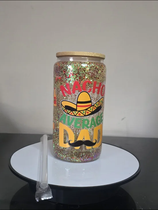 Nacho Average Dad Glitter Party- Glass Snow Globe