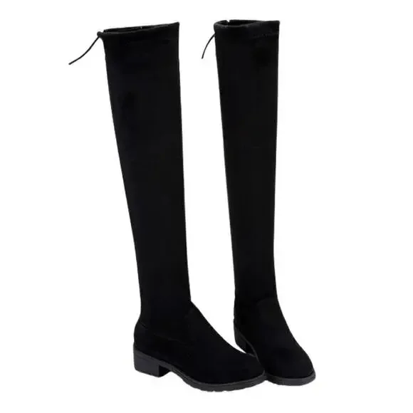 Time and Tru Women's Black Knee-High Boots, Size 6 Stylish Faux Suede
