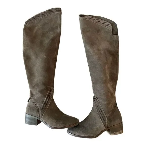 Vince Camuto Karinda Over the Knee Boots Gray Suede Leather Size 7.5